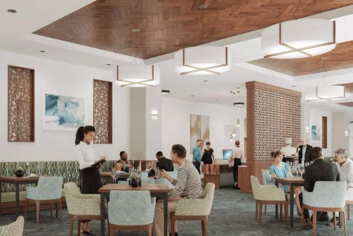 Rendering of a dining area in The Ackerly at Reed’s Crossing senior community.