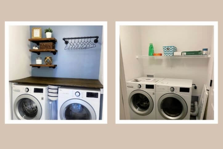Before and after a DIY laundry room makeover.
