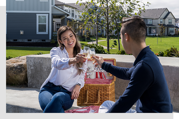 Couple on a picnic at Reed's Crossing community in Hillsboro, Oregon