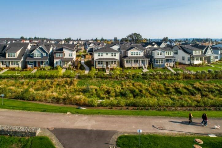 Aerial photo of homes at Reed’s Crossing in South Hillsboro.