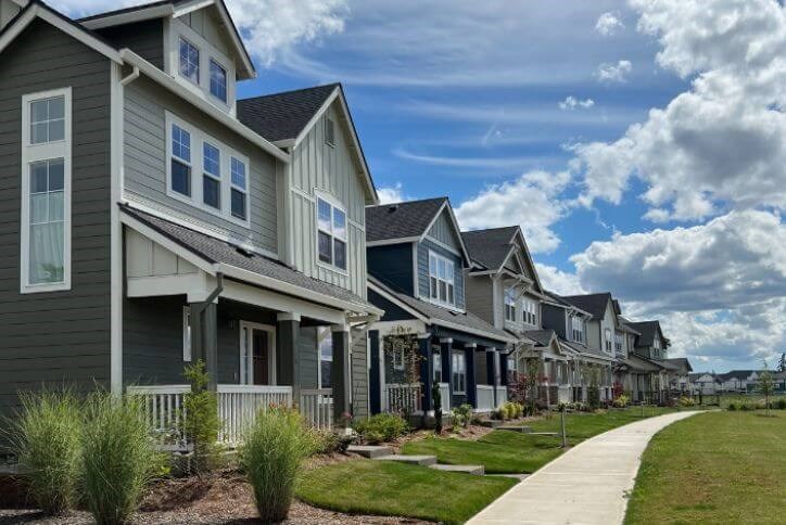 A row of diverse home styles near Tamarack Park in South Hillsboro.