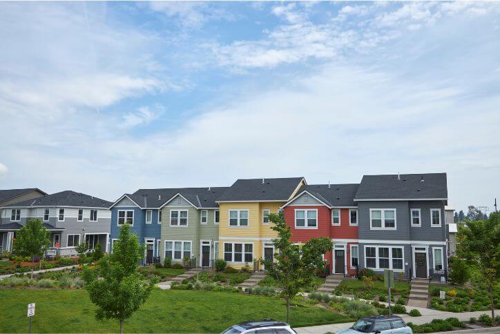 A row of rainbow townhomes from home builder Lennar in Hillsboro, Oregon.
