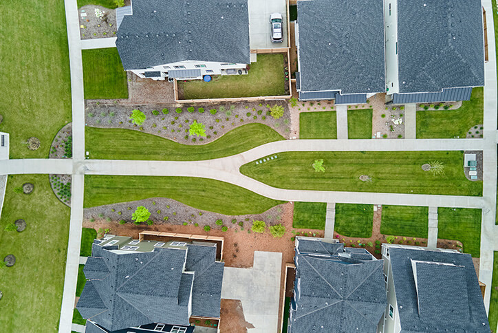 Aerial shot of homes and streets in Hillsboro, OR.
