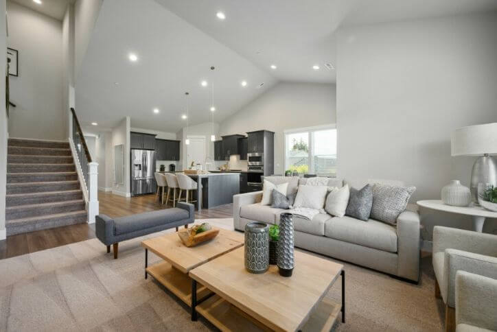 An open-concept living and dining area from Holt Homes in Oregon.