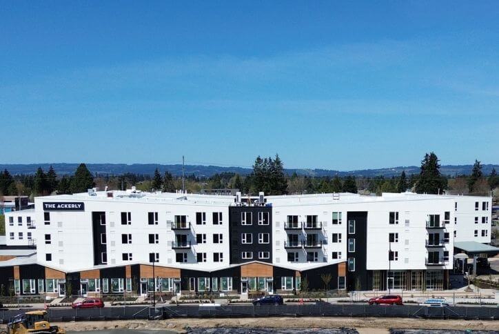 Exterior shot of The Ackerly senior care residence in Hillsboro, Oregon.