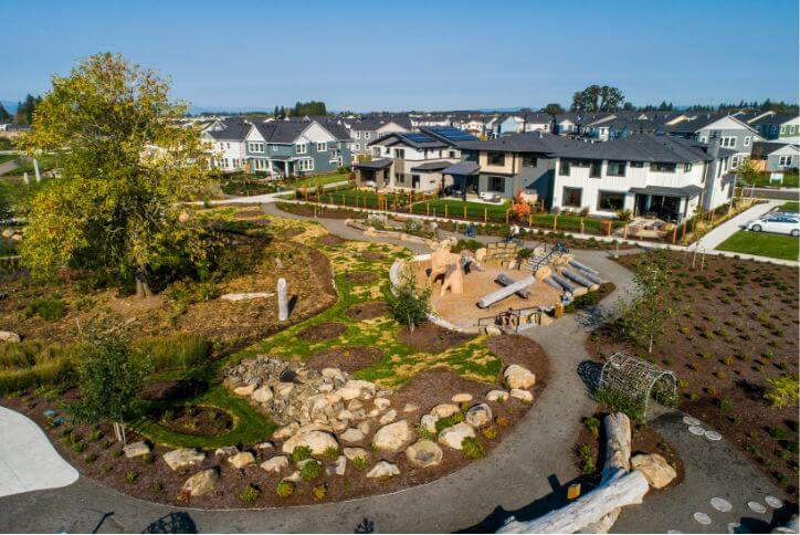 Aerial shot of South Hillsboro’s Nature Education Area, a park for kids in Reed’s Crossing.