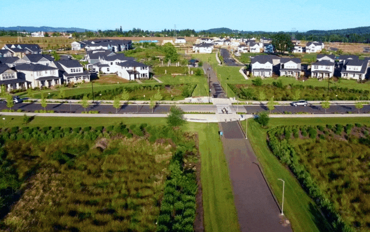 GIF showing a brief drone video of the Reed’s Crossing Greenway in South Hillsboro.