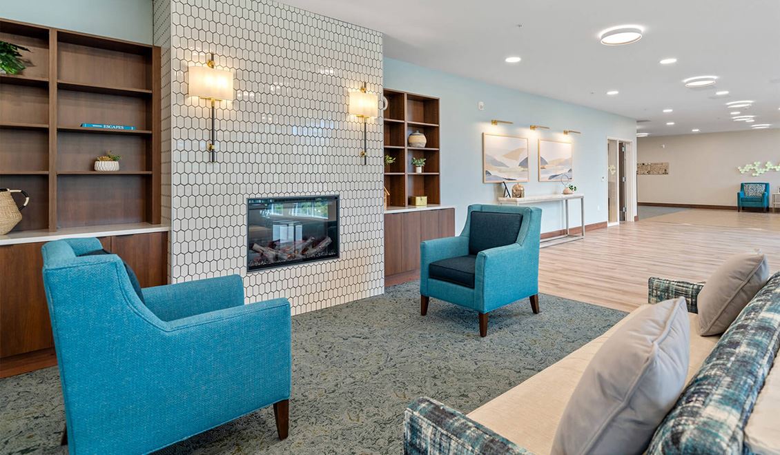 The Ackerly lounge area amenity at Reed's Crossing in Hillsboro, Oregon