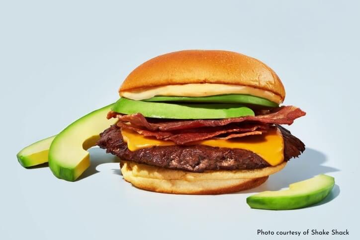 Shake Shack’s avocado bacon burger with cheese. Photo courtesy of Shake Shack.