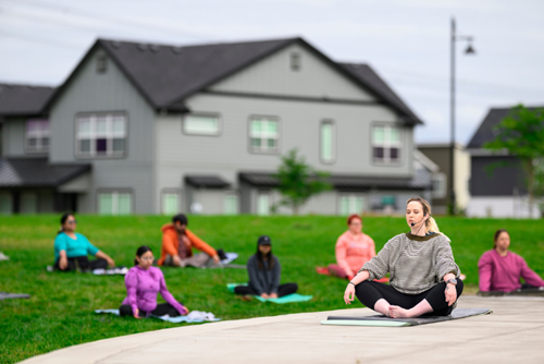 Local meet for weekly yoga sessions in Hillsboro, Oregon’s Reed’s Crossing Park.