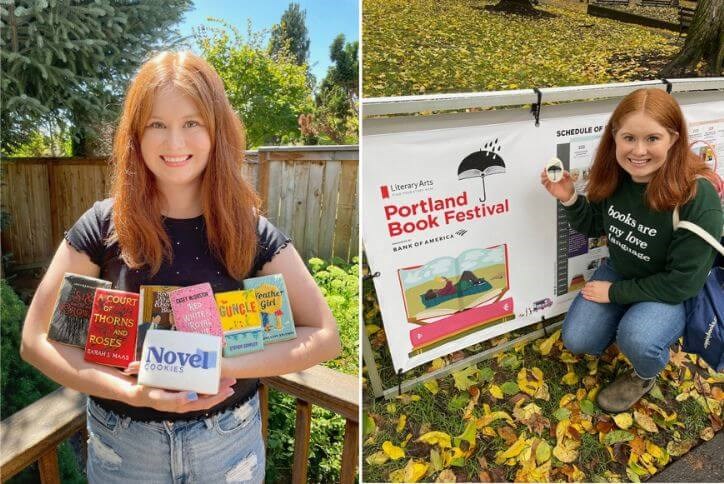 Popular Bookstagram creator Novel Cookies shows off her hyper-detailed cookies decorated to look like book covers.