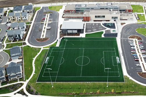 Aerial photo of Tamarack Elementary School at Reed’s Crossing in Hillsboro, Oregon.