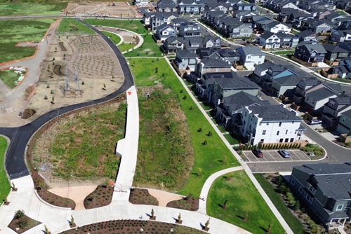 Aerial view of construction on Reed’s Crossing Park North in Hillsboro, Oregon.